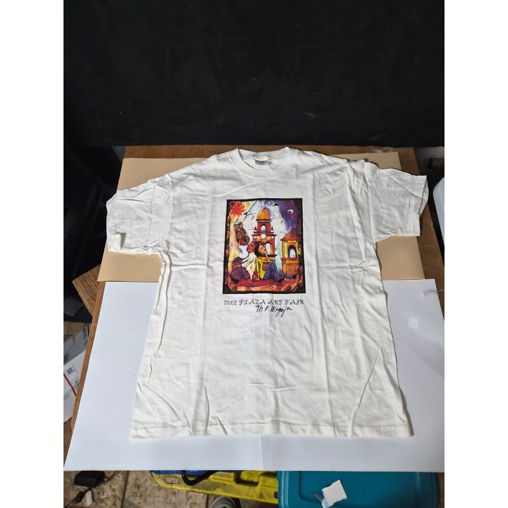 Vintage 2002 Plaza Art Fair T-Shirt Signed Artist Hanes Beefy-T White Large